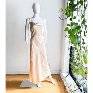 Vintage Savannah Dresses Nude Beige Satin Bias Cut Cowl Neck Midi Dress M
